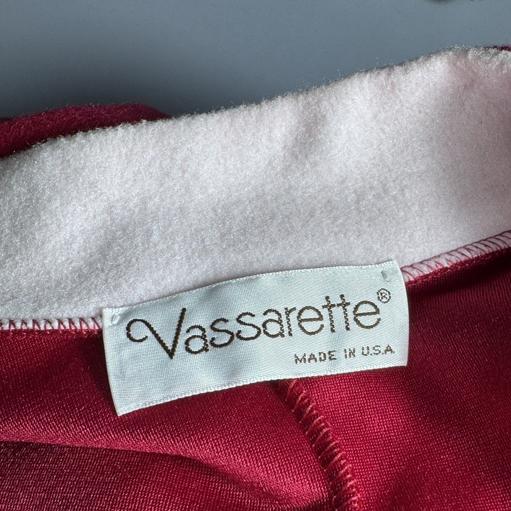 Vintage Vassarette Fleece Robe Red White USA‎ Pockets Cozy Retro Lounge Sz S - Picture 5 of 7